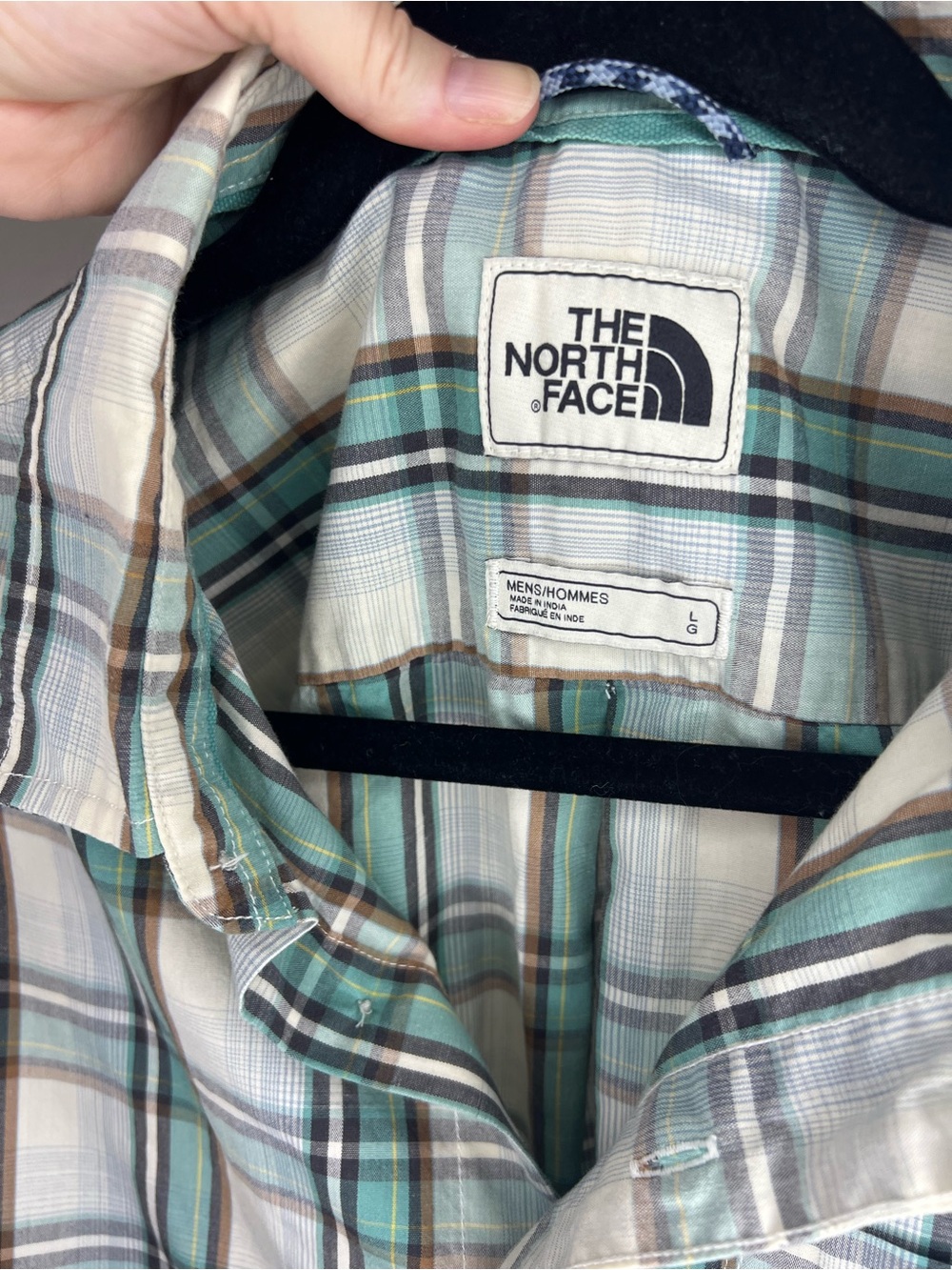 The North Face Men’s Short Sleeve Plaid Button-Down Shirt in Mint and White - Picture 3 of 4
